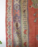 Vintage kilim rug in room decor setting, kilim, Turkish rug, vintage rug, portland, rug shop, bright colors, wild shaman, bold color, Portland, Oregon, rug store, rug shop, local shop, antique rug