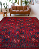 Antique Turkmen rug in a living room setting, pile rug, Turkish rug, vintage rug, portland, rug shop, bright colors, wild shaman, soft rug, bold color, Portland, Oregon, rug store, rug shop, local shop, antique rug