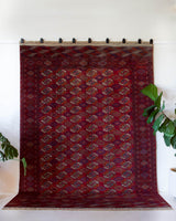 Antique Turkmen rug in a living room setting, pile rug, Turkish rug, vintage rug, portland, rug shop, bright colors, wild shaman, soft rug, bold color, Portland, Oregon, rug store, rug shop, local shop, antique rug