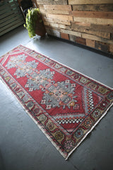 Vintage Faded Anatolian Turkish Runner Rug 3.4ftx9.9ft