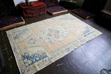 Vintage Turkish Faded Anatolian Rug 4.10ftx7.9ft