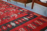 red, balkan kilim, pilot kilim, kilim rug, large area rug, antique rug, turkish rug, flat weave rug, portland rug shop, wild shaman