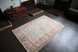 Vintage Faded Turkish Anatolian Rug 3.9x5.5ft