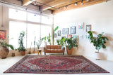 Antique Persian area rug in a living room setting, pile rug, vintage rug, portland, rug shop, bright colors, wild shaman, soft rug, bold color, Portland, Oregon, rug store, rug shop, local shop, antique rug, Persian rug, handmade rug, wool rug