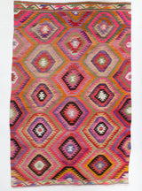 Vintage kilim rug in living room setting, bright colors, wild shaman, soft rug, bold color, Portland, Oregon, rug store, rug shop, local shop, vintage rug, modern kilim