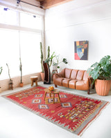 Vintage kilim rug in living room setting, bright colors, wild shaman, soft rug, bold color, Portland, Oregon, rug store, rug shop, local shop, vintage rug, modern kilim