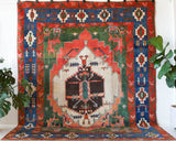 Vintage Turkish rug in a living room setting, pile rug, Turkish rug, vintage rug, portland, rug shop, bright colors, wild shaman, soft rug, bold color, Portland, Oregon, rug store, rug shop, local shop