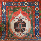 Vintage Turkish rug in a living room setting, pile rug, Turkish rug, vintage rug, portland, rug shop, bright colors, wild shaman, soft rug, bold color, Portland, Oregon, rug store, rug shop, local shop