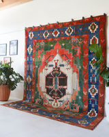 Vintage Turkish rug in a living room setting, pile rug, Turkish rug, vintage rug, portland, rug shop, bright colors, wild shaman, soft rug, bold color, Portland, Oregon, rug store, rug shop, local shop