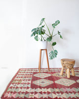 Vintage kilim rug in room decor setting, old rug, antique rug, pastel colors, faded colors, Turkish rug, vintage rug, soft rug, Portland, Oregon, rug store, rug shop, local shop, bold colors, bright colors