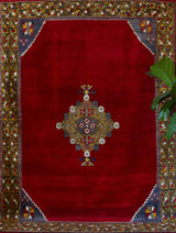 Vintage Turkish rug in a living room setting, pile rug, Turkish rug, vintage rug, portland, rug shop, bright colors, wild shaman, soft rug, bold color, Portland, Oregon, rug store, rug shop, local shop, antique rug