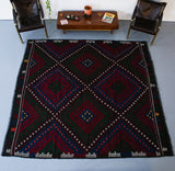 black, red, old rug, vintage kilim, flat weave, antique, oushak, portland rug shop, rug store, wild shaman