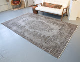 Vintage Overdyed Isparta Rug in Mid Gray 5.7ftx9.7ft