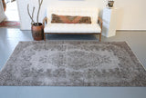Vintage Overdyed Isparta Rug in Mid Gray 5.7ftx9.7ft