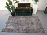 Vintage Overdyed Isparta Rug in Mid Gray 4.7ftx7.10ft