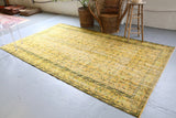 Vintage Overdyed Isparta Rug in Mint Lemon 6ftx10ft