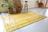 Vintage Overdyed Isparta Rug in Mint Lemon 6ftx10ft