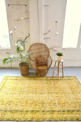 Vintage Overdyed Isparta Rug in Mint Lemon 6ftx10ft