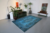Vintage Overdyed Isparta Rug in Deep Blue 5.5ftx8.7ft