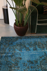 Vintage Overdyed Isparta Rug in Deep Blue 5.5ftx8.7ft