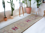 Vintage Turkish runner rug in living room setting, old rug, antique rug, pastel colors, faded colors, Turkish rug, vintage rug, soft rug, Portland, Oregon, rug store, rug shop, local shop
