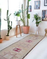 Vintage Turkish runner rug in living room setting, old rug, antique rug, pastel colors, faded colors, Turkish rug, vintage rug, soft rug, Portland, Oregon, rug store, rug shop, local shop