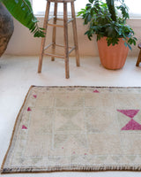 Vintage Turkish runner rug in living room setting, old rug, antique rug, pastel colors, faded colors, Turkish rug, vintage rug, soft rug, Portland, Oregon, rug store, rug shop, local shop