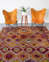 Turkish rug, vintage rug, flat weave, kilim rug, large area rug, square rug, Wild Shaman, Portland, Oregon, rug store, rug shop, local shop, bright colors, area rug, red rug, bold color