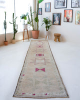 Vintage Turkish runner rug in living room setting, old rug, antique rug, pastel colors, faded colors, Turkish rug, vintage rug, soft rug, Portland, Oregon, rug store, rug shop, local shop