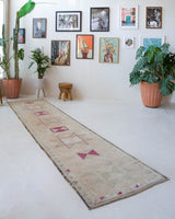 Vintage Turkish runner rug in living room setting, old rug, antique rug, pastel colors, faded colors, Turkish rug, vintage rug, soft rug, Portland, Oregon, rug store, rug shop, local shop