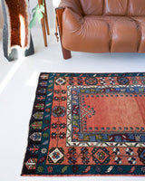 Vintage Turkish rug in a living room setting, pile rug, Turkish rug, vintage rug, portland, rug shop, bright colors, wild shaman, soft rug, bold color, Portland, Oregon, rug store, rug shop, local shop