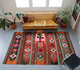 orange, green, bright color, antique, oushak rug, portland rug shop, rug store, wild shaman, cicim rug
