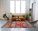 orange, green, bright color, antique, oushak rug, portland rug shop, rug store, wild shaman, cicim rug