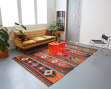 orange, green, bright color, antique, oushak rug, portland rug shop, rug store, wild shaman, cicim rug