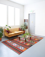 orange, green, bright color, antique, oushak rug, portland rug shop, rug store, wild shaman, cicim rug