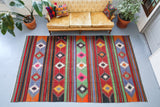 orange, green, bright color, antique, oushak rug, portland rug shop, rug store, wild shaman, cicim rug