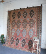 old rug, antique rug, earthy colors, faded colors, turkish rug, vintage rug, flat weave, kilim rug, large area rug, square rug, Wild Shaman, Portland, Oregon, rug store, rug shop, local shop