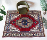 Vintage Turkish rug in a living room setting, pile rug, Turkish rug, vintage rug, portland, rug shop, bright colors, wild shaman, soft rug, bold color, Portland, Oregon, rug store, rug shop, local shop, antique rug