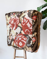 Floor pouf in a living room setting, pillow, turkish pillow, kilim pillow, home decor, decorative pillow, sham, rug pillow, decor, home decor, pouf, floor cushion, cushion, Portland, rugshop, Oregon, Wild Shaman, ottoman