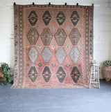 old rug, antique rug, earthy colors, faded colors, turkish rug, vintage rug, flat weave, kilim rug, large area rug, square rug, Wild Shaman, Portland, Oregon, rug store, rug shop, local shop