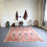 old rug, antique rug, earthy colors, faded colors, turkish rug, vintage rug, flat weave, kilim rug, large area rug, square rug, Wild Shaman, Portland, Oregon, rug store, rug shop, local shop