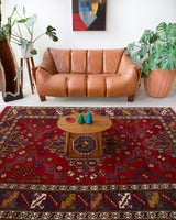 Vintage Turkish rug in a living room setting, pile rug, Turkish rug, vintage rug, portland, rug shop, bright colors, wild shaman, soft rug, bold color, Portland, Oregon, rug store, rug shop, local shop, antique rug