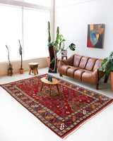 Vintage Turkish rug in a living room setting, pile rug, Turkish rug, vintage rug, portland, rug shop, bright colors, wild shaman, soft rug, bold color, Portland, Oregon, rug store, rug shop, local shop, antique rug