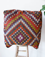 Floor pouf in a living room setting, pillow, turkish pillow, kilim pillow, home decor, decorative pillow, sham, rug pillow, decor, home decor, pouf, floor cushion, cushion, Portland, rugshop, Oregon, Wild Shaman, ottoman