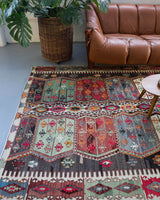 Turkish rug, vintage rug, flat weave, kilim rug, large area rug, square rug, Wild Shaman, Portland, Oregon, rug store, rug shop, local shop, bright colors, area rug, red rug, bold color