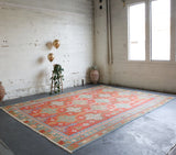 orange, green, bright color, antique, oushak rug, portland rug shop, rug store, wild shaman
