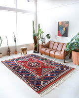 Vintage Turkish rug in a living room setting, pile rug, Turkish rug, vintage rug, portland, rug shop, bright colors, wild shaman, soft rug, bold color, Portland, Oregon, rug store, rug shop, local shop, antique rug,