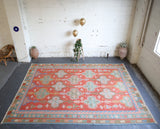 orange, green, bright color, antique, oushak rug, portland rug shop, rug store, wild shaman