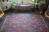 Vintage Mersin Mut Cicim Kilim 6.10ftx11.11ft
