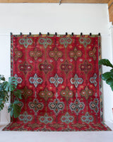 old rug, antique rug, Turkish rug, Portland, Oregon, rug store, rug shop, local shop, bright colors, wild shaman, large rug, area rug, red rug, bold color, burgundy, dark red, flat weave, kilim rug